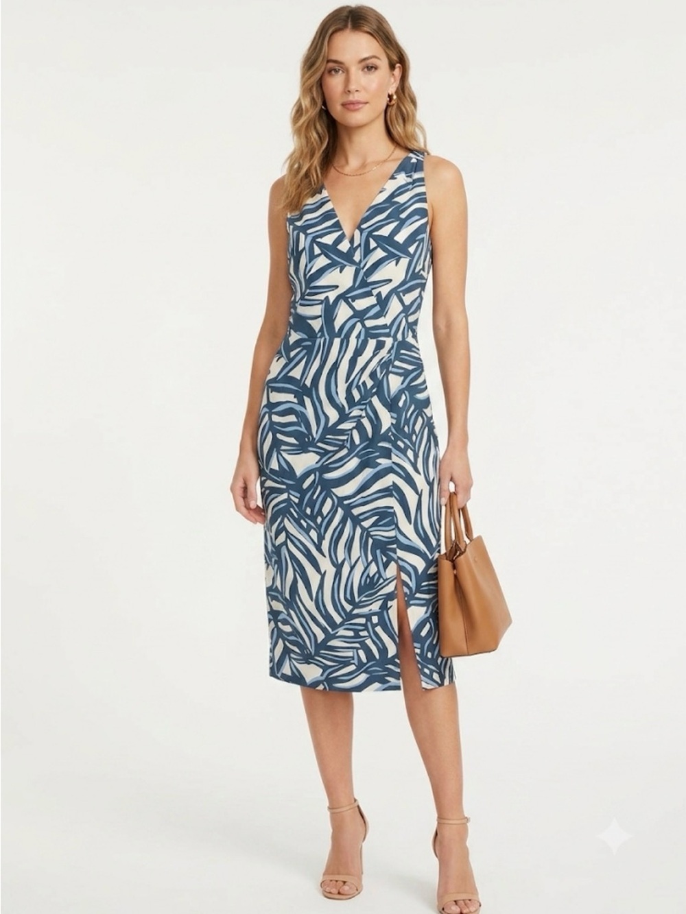 Sam Edelman Blue Tropical Print Faux Wrap Sheath Dress NWT Size 10